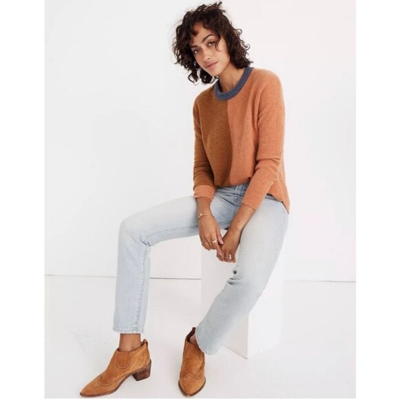 Madewell Westlake Women’s Colorblock Sweater Brown Pink Crewneck Cozy Size XS/S - Picture 2 of 10